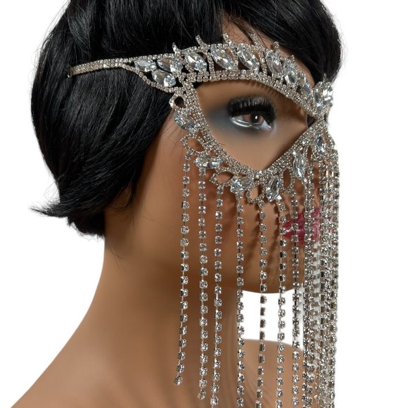 Crystal Tassel Face Mask Halloween Mask Masquerade Mask Women Rhinestone Jewelry - Picture 11 of 15